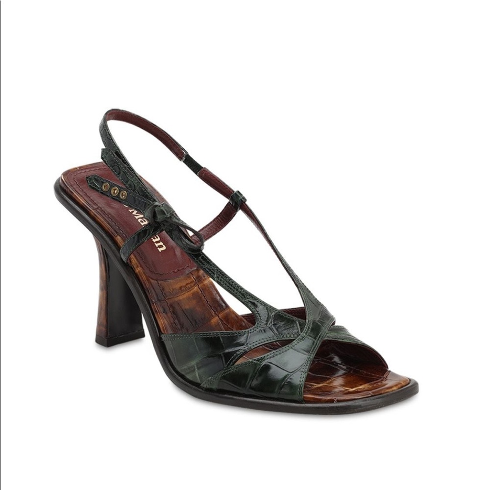 Sies Marjan 90MM Diana Croc Embossed Leather Sandals - size 39, color dark green